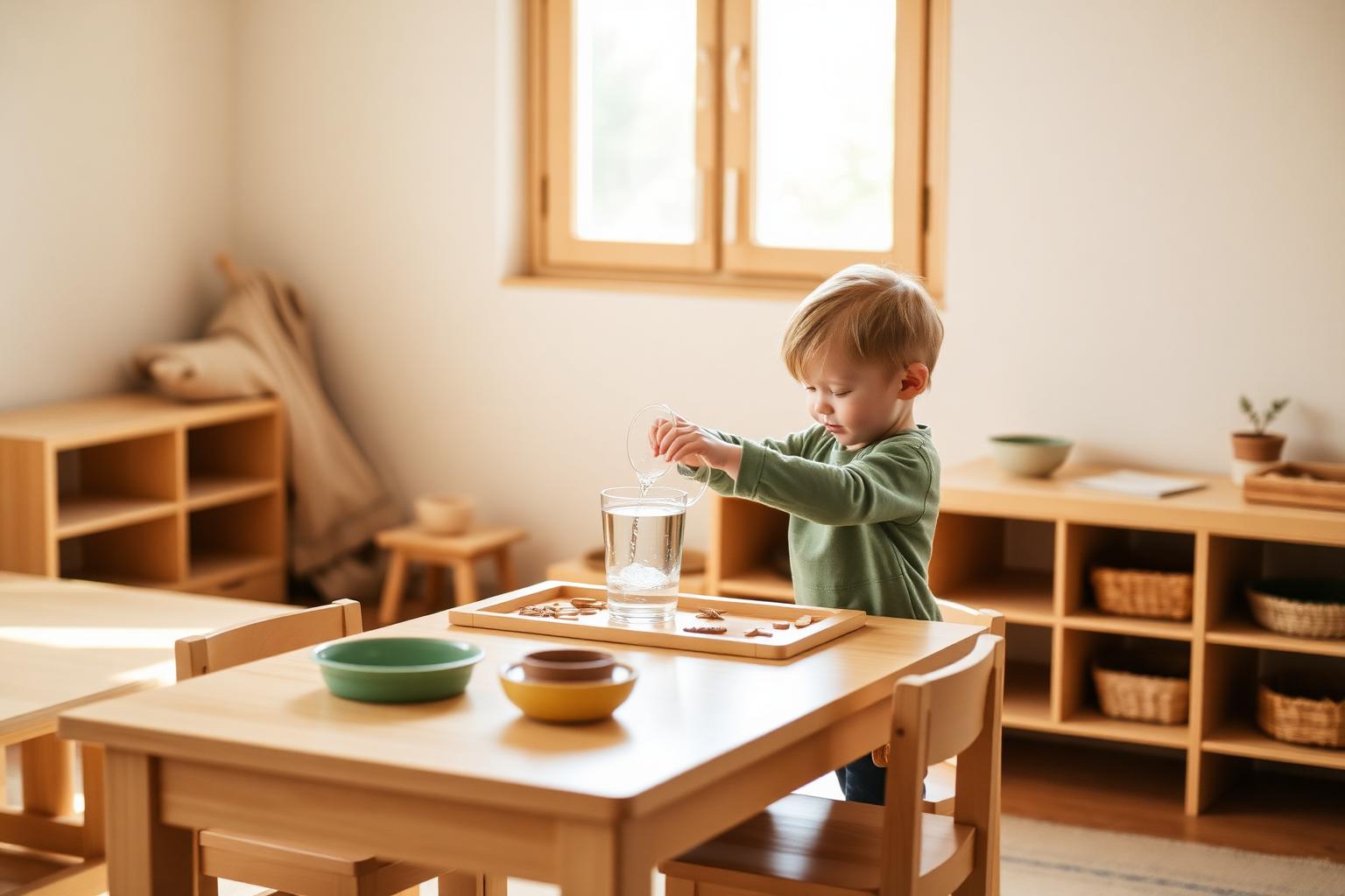 Toddler working independently in a Montessori classroom