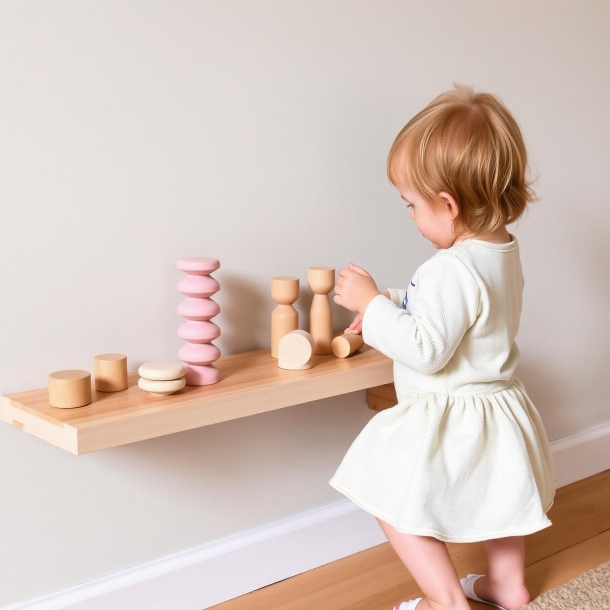 Sensorial Montessori materials in a toddler classroom